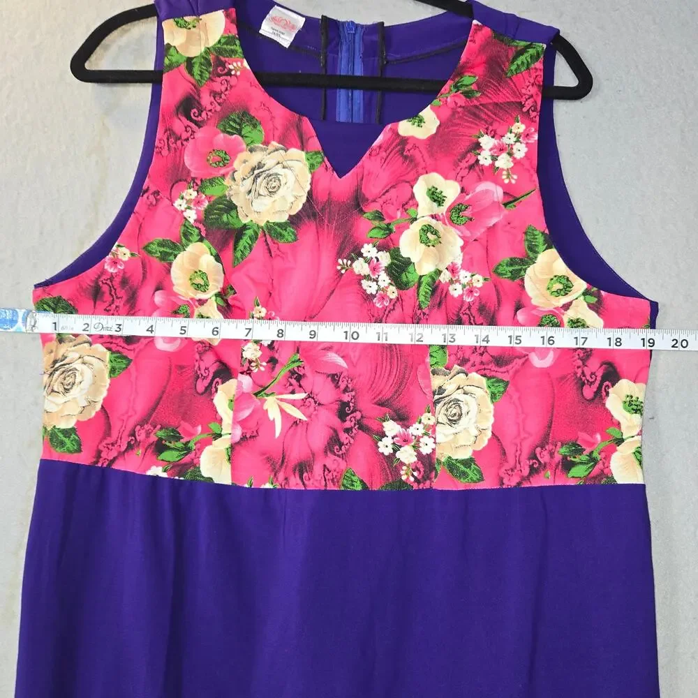 Patrick Kdep Purple Floral Colorblock Midi Dress Statement Garden Party Colorful